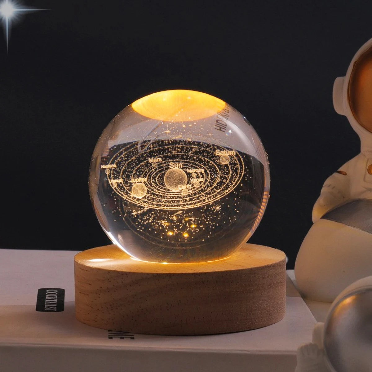 Veilleuse Boule de Cristal 3D Planétaire - Décoration Créative pour la Maison et le Bureau