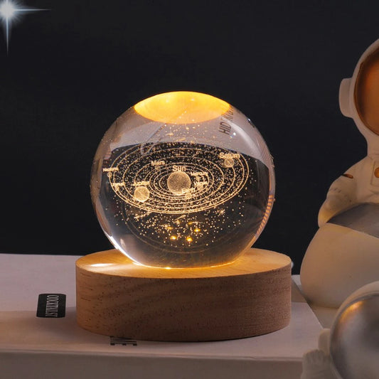 Veilleuse boule de cristal plonger oyante pour la maison, veilleuse 3D, lampe boule de galAct planétaire, décoration de bureau créative, cadeau de chevet planète lune