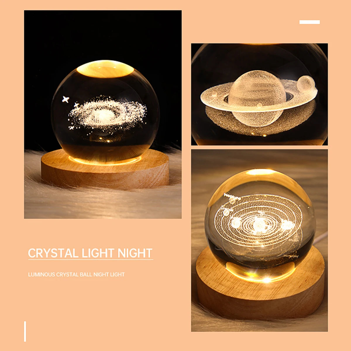 Veilleuse Boule de Cristal 3D Planétaire - Décoration Créative pour la Maison et le Bureau